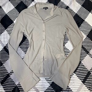 Mesh Dynamite button up blouse light green/grey with flared sleeves💚🩶
